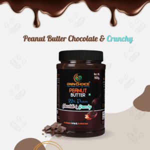 Front view of OwnChoice 900g Chocolate & Crunchy Peanut Butter jar