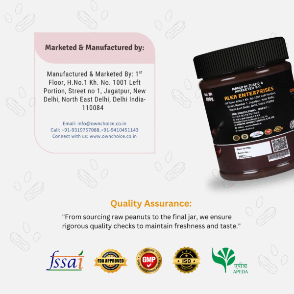 Manufacturer information and certifications for OWNCHOICE Peanut Butter by Alka Enterprises
