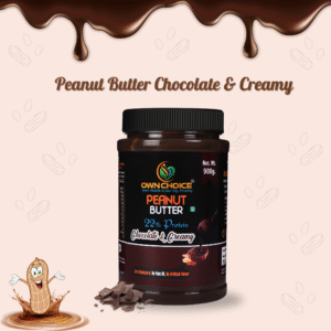 900g jar of OwnChoice Chocolate & Creamy Peanut Butter – Front label view
