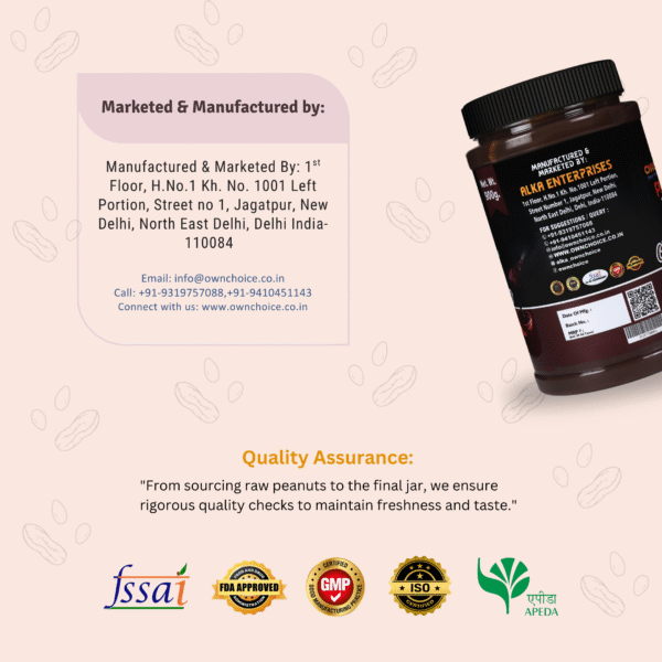 Manufacturing details of OwnChoice Peanut Butter – Chocolate & Creamy variant