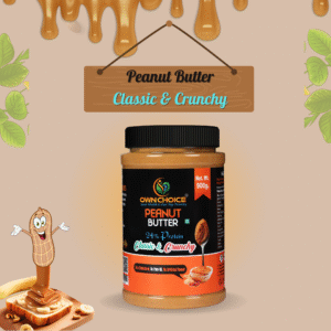 Own Choice Classic & Crunchy Peanut Butter 900g jar front view with rich peanut spread