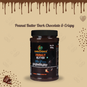 900g jar of OWNCHOICE Dark Chocolate & Crispy Peanut Butter with chocolate drips and heart design