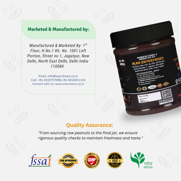 Ownchoice Peanut Butter Dark Chocolate & Crispy – Manufactured by Alka Enterprises | FSSAI, ISO, FDA Certified