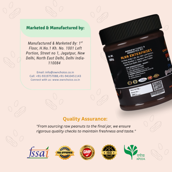 Manufacturer Details – Ownchoice Peanut Butter Dark Chocolate & Crunchy 400g
