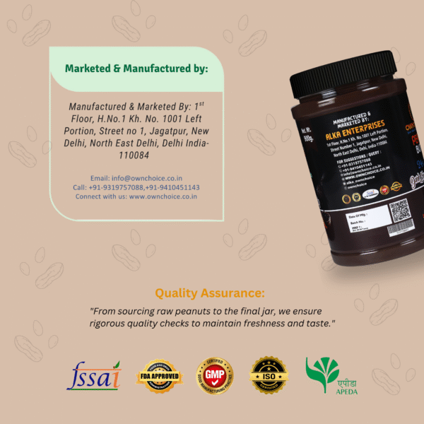 Manufacturer details of OWNCHOICE Peanut Butter Dark Chocolate & Creamy 900g