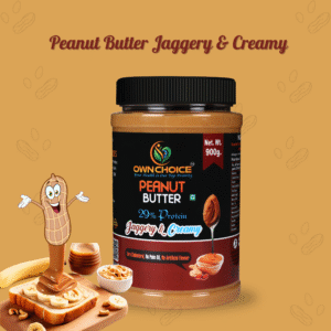 OWNCHOICE High Protein Jaggery & Creamy Peanut Butter 900g front jar view