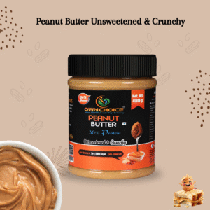 400g jar of OwnChoice peanut butter made from 100% roasted peanuts with crunchy texture