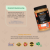 Back view of OwnChoice Unsweetened Peanut Butter jar with manufacturer address, certifications like FSSAI, FDA, GMP, ISO, and contact details