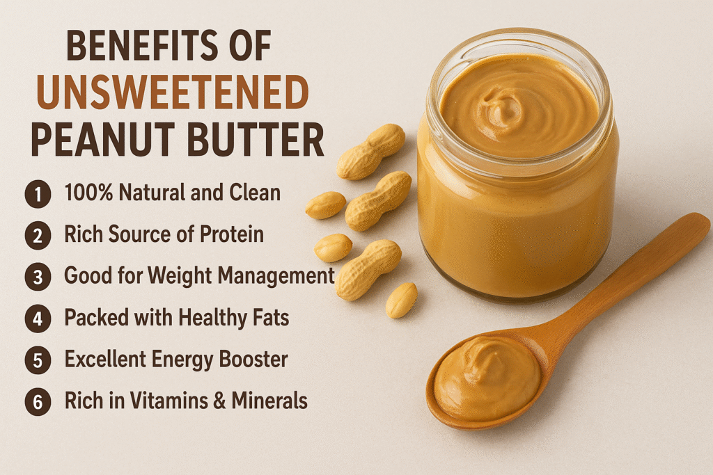 Benefits of Unsweetened Peanut Butter – 100% natural, protein-rich, healthy fats, sugar-free spread